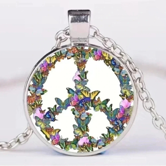 2 LEFT! Colorful Butterfly Peace Pendant Necklace - Picture 5 of 5